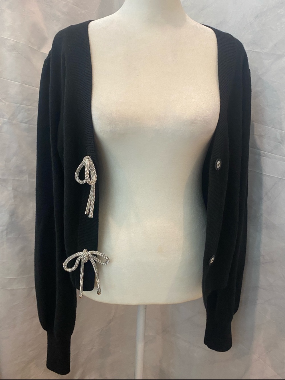 Express Black Cardigan with Silver-Tone Decorative Ties